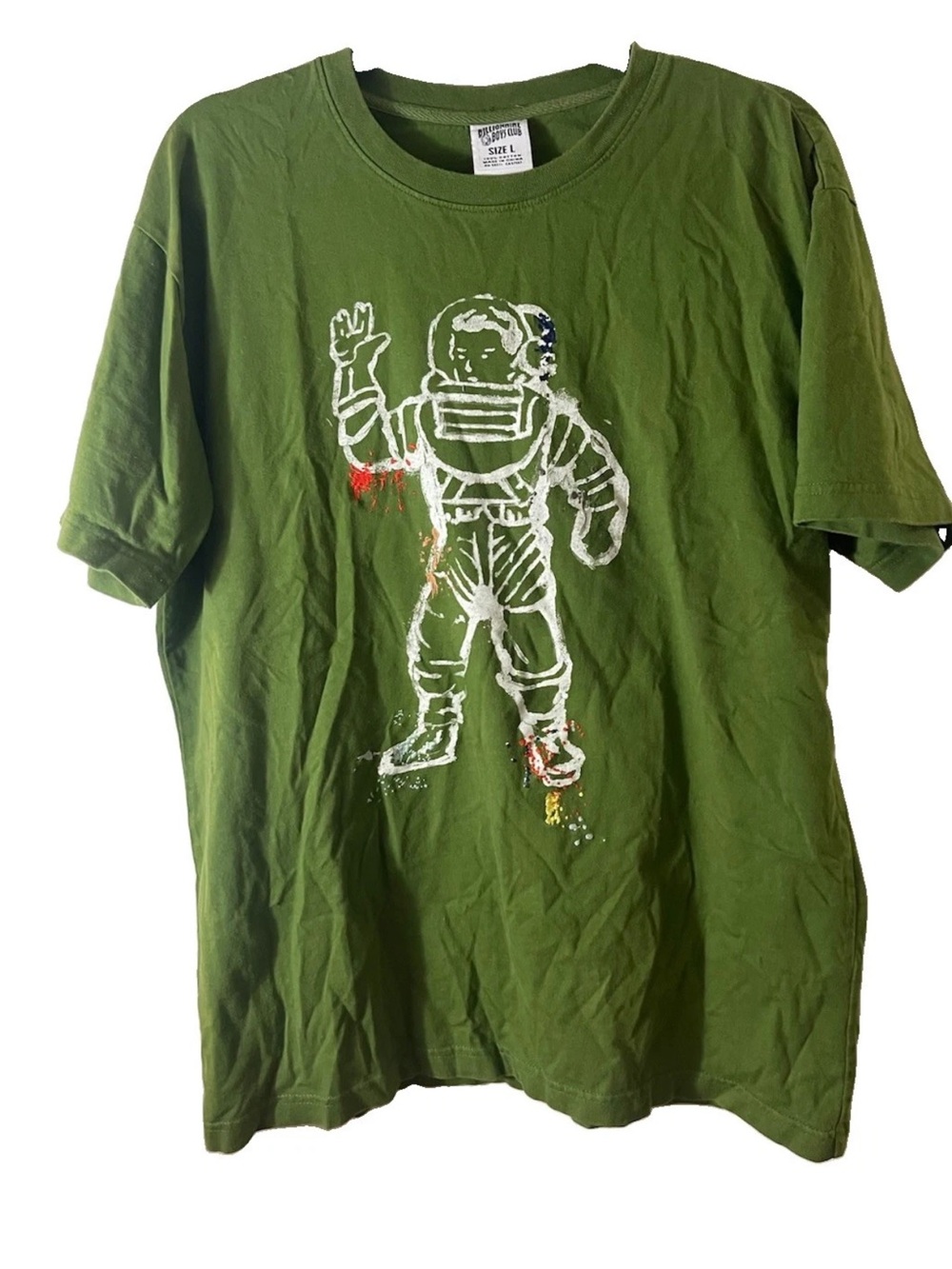 Billionaire Boys Club Paint Splatter Astronaut Olive Green T-Shirt Large L